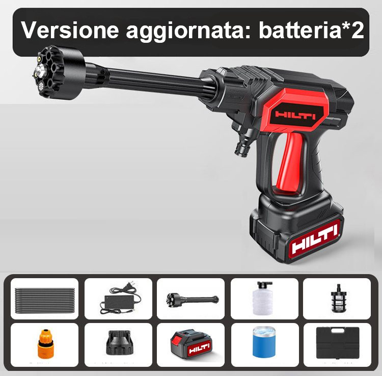 【Versione aggiornata della pistola per pulizia ad alta pressione HILTI】 Alta potenza da 1600 W/batteria da 48 V/distanza di spruzzo d'acqua 0-30 m/fino a 10 ore di utilizzo dopo la ricarica/kit di pulizia/batteria al litio*2